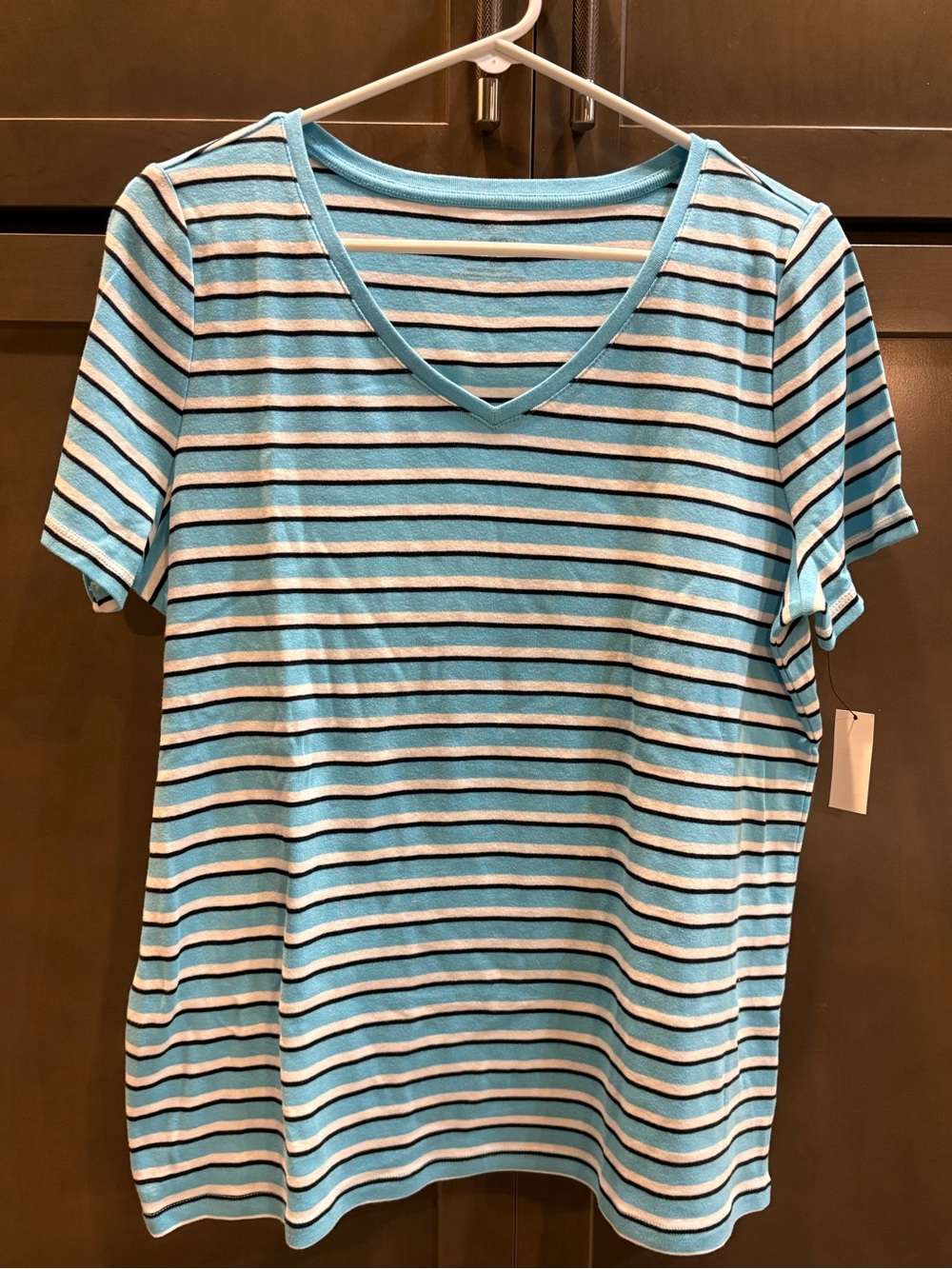 NWT Talbots V-Neck Stripe Short Sleeve Tee Top, 1X